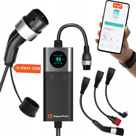 Portable Charger Q11 -  16A, 11kW, Type 2 + 3x Adapters